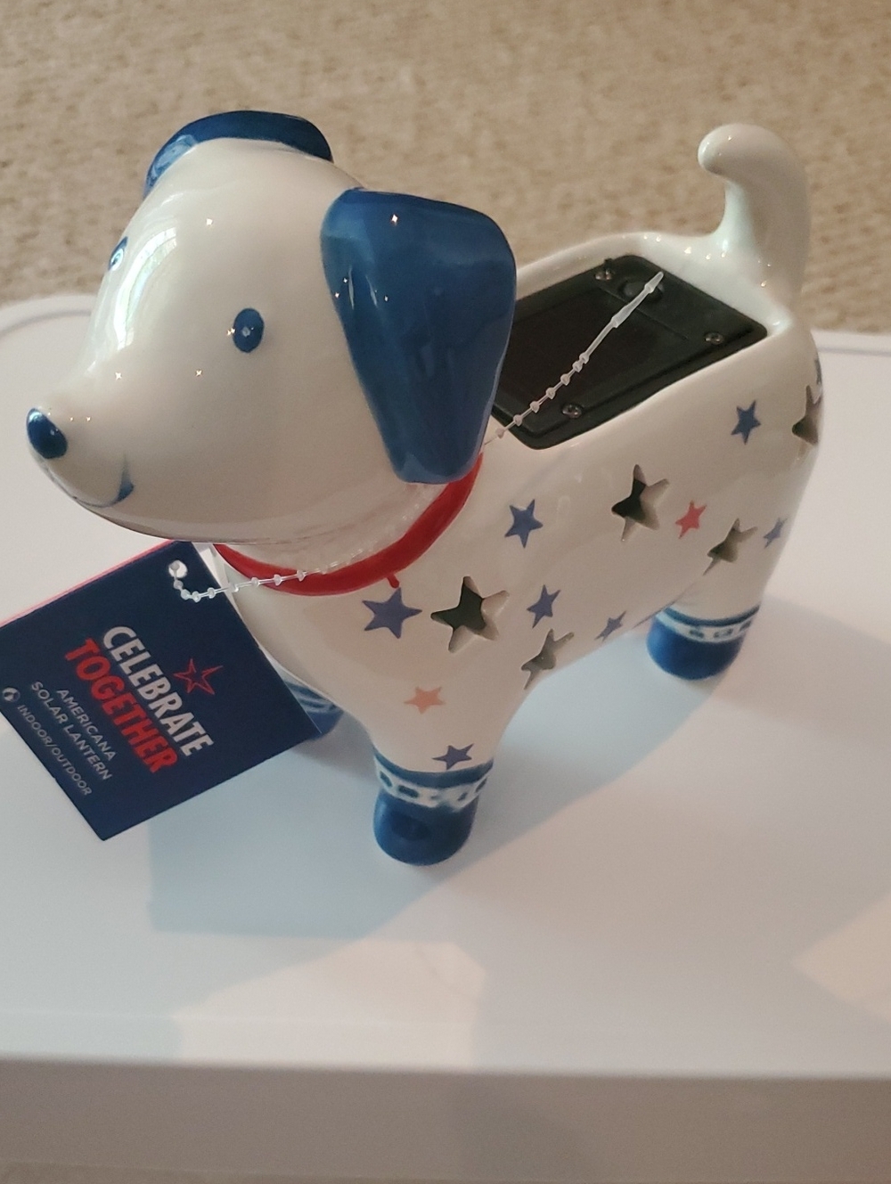 Patriotic Dog Solar Lantern - Blue & White